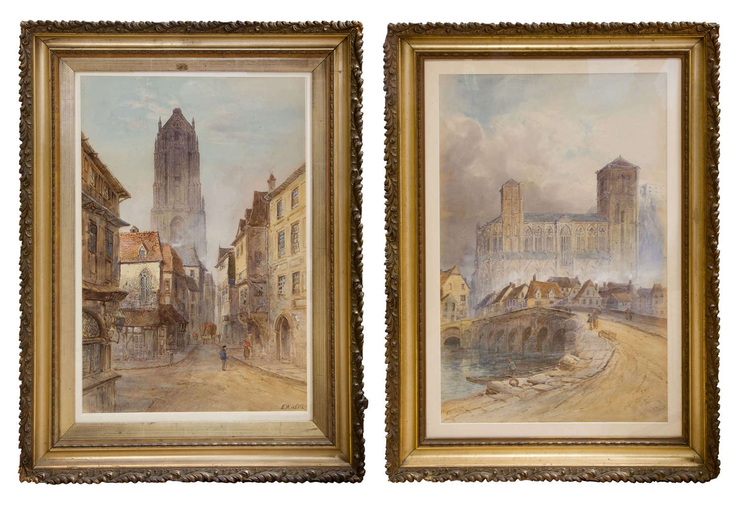 Large pair of watercolours by E W Nevil