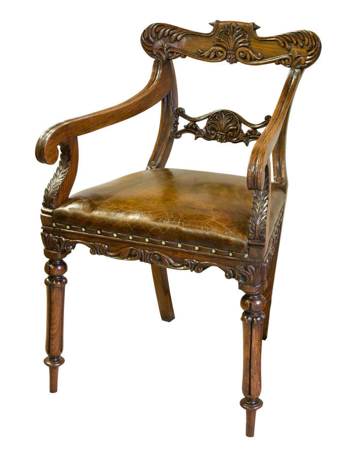 Early 19thc rosewood and leather desk chair