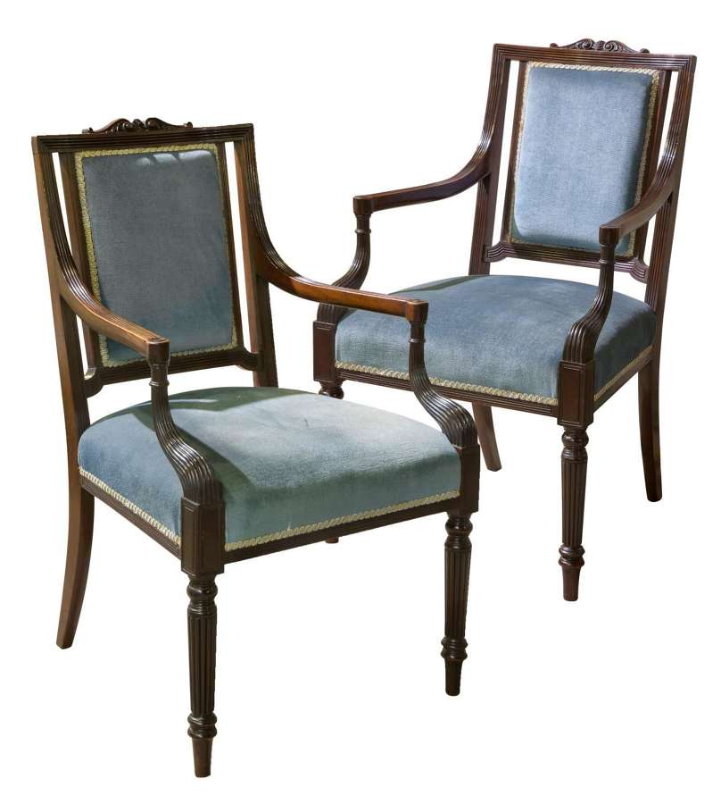 Pair of mahogany Sheraton style armchairs