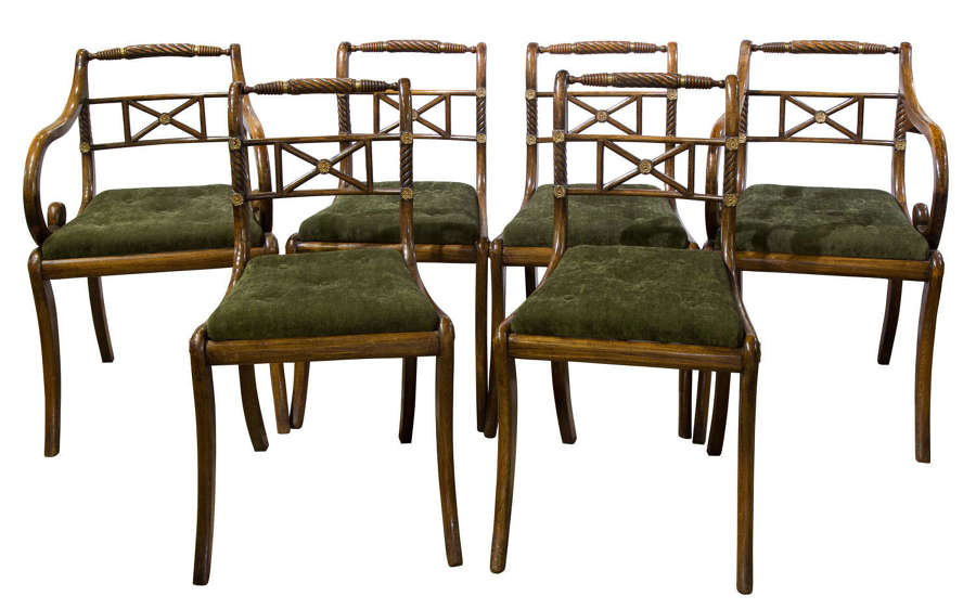 Set of 6 Regency faux rosewood chairs