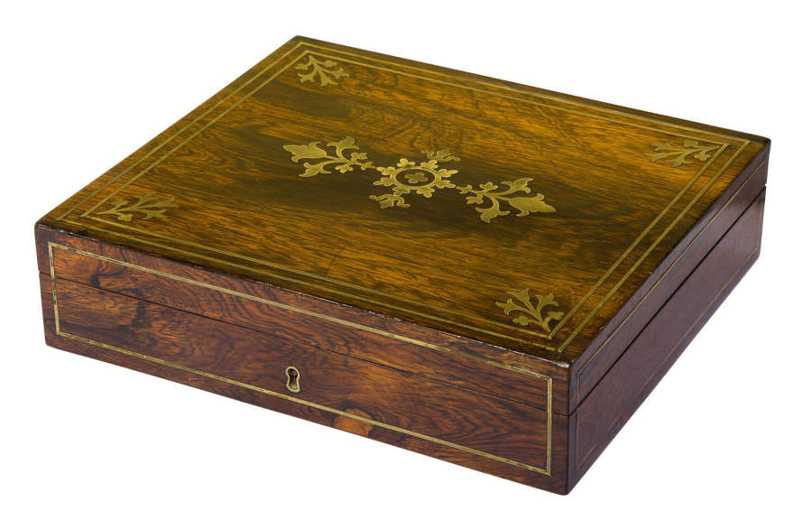 Regency rosewood & brass inlay gaming box