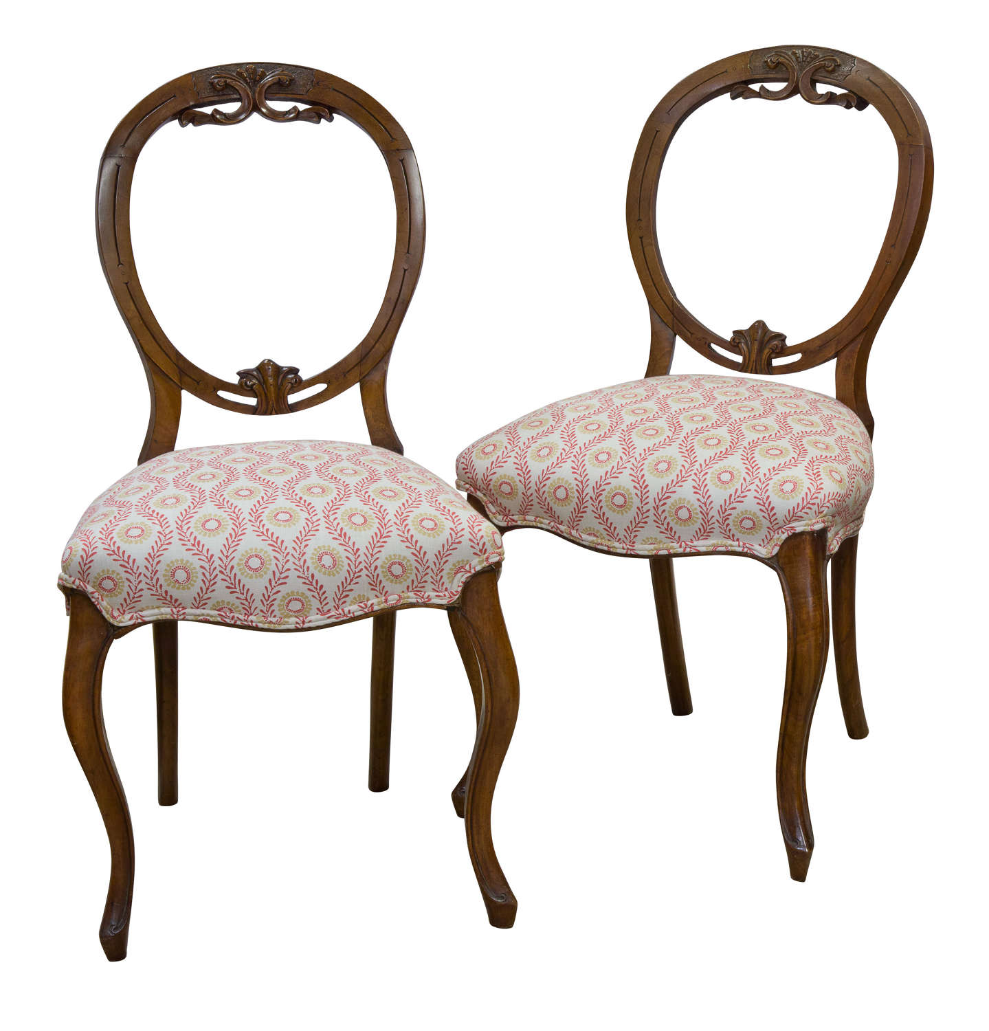 Pair of Victorian walnut balloon back chairs