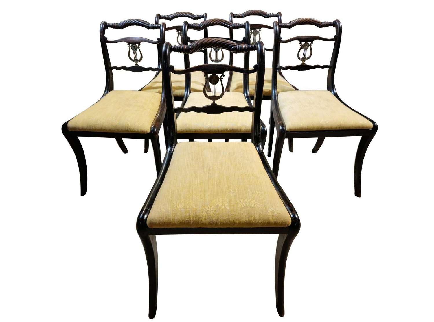 Set of 6 Regency Rope-back Ebonised Dining Chairs