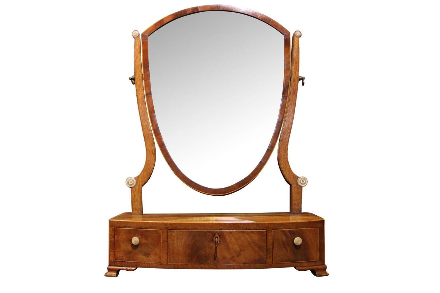 George III Mahogany Tulipwood Bowfronted Box Base Mirror