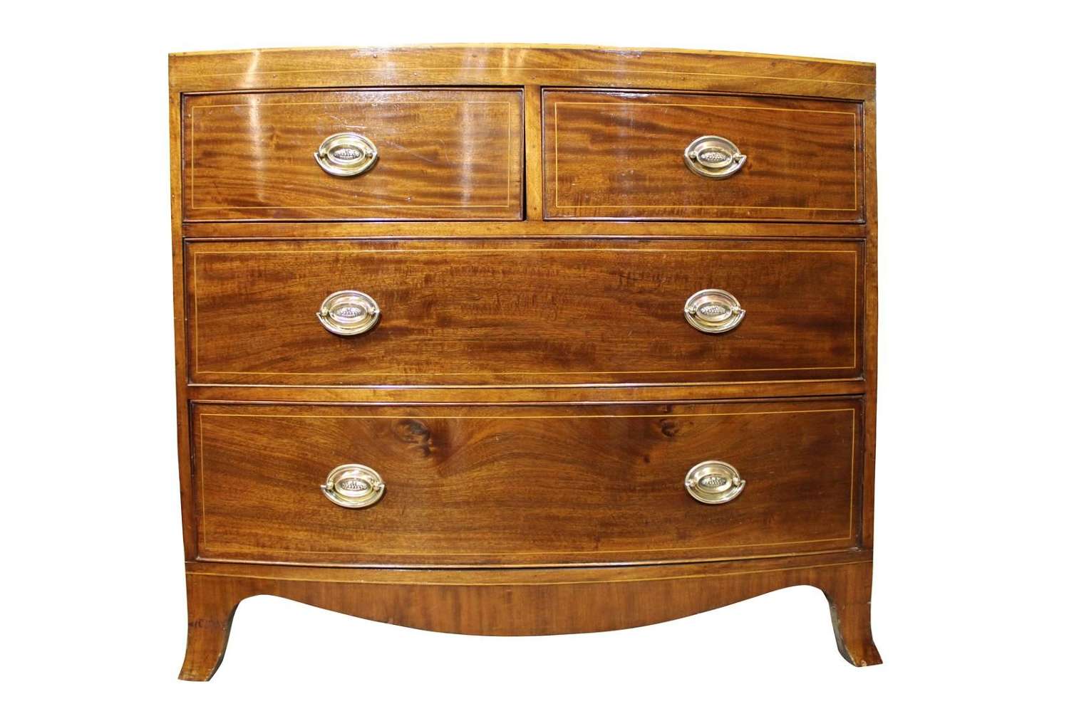 Low String Inlaid Mahogany Bow Fronted Chest of Drawers