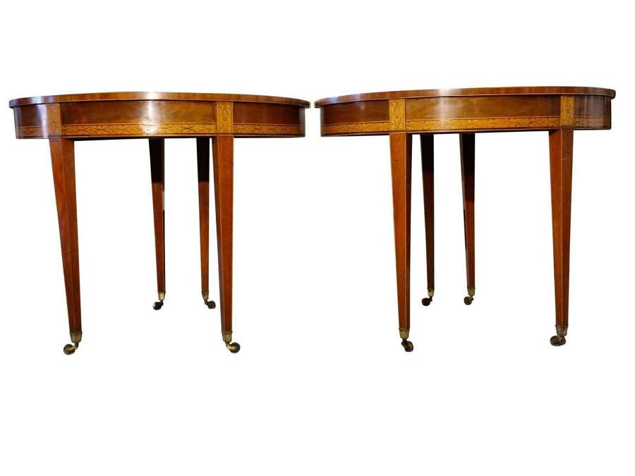 Pair of Sheraton Period Demi-lune Card Tables