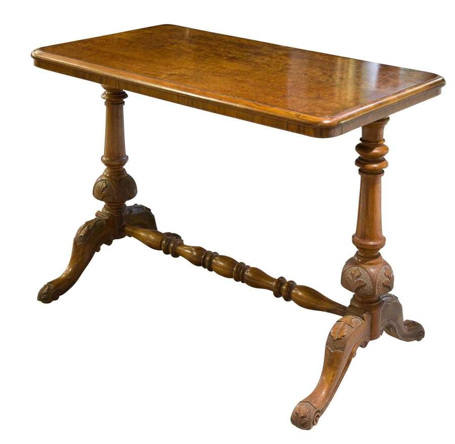 Victorian Burr Walnut Stretcher Table