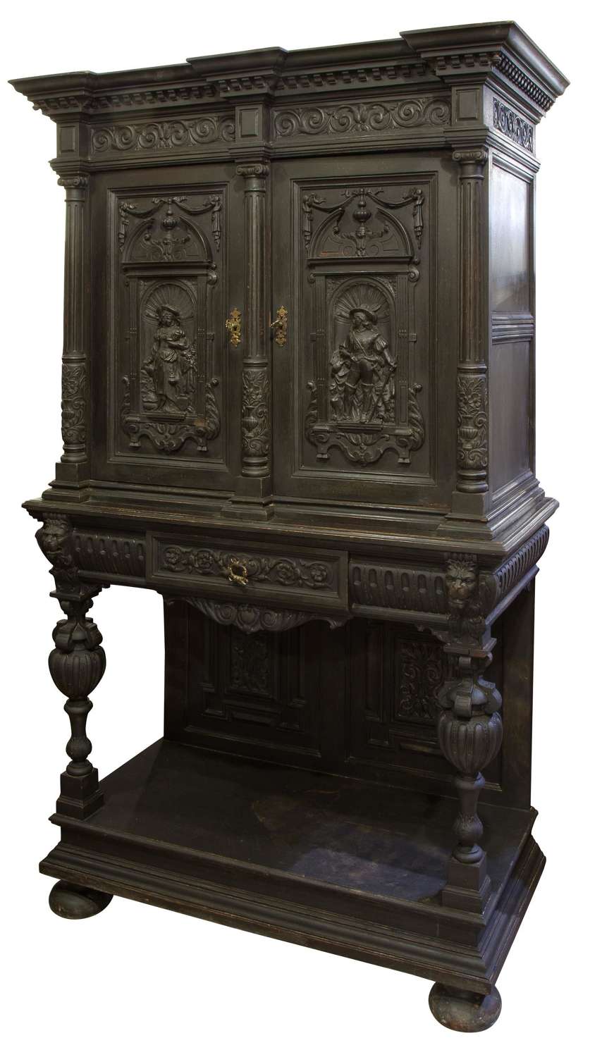 19th Century Carved Oak Cupboard on Stand