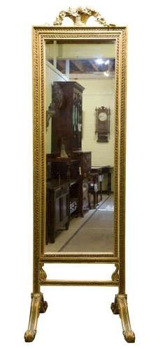 An Exceptionally Tall Ornate Gilt Cheval Mirror, circa 1890