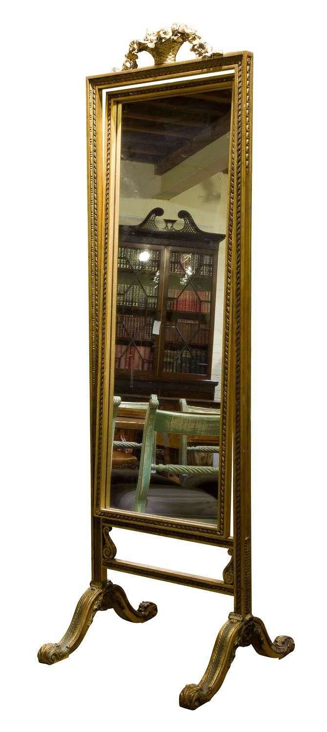 Exceptionally Tall Ornate Gilt Cheval Mirror