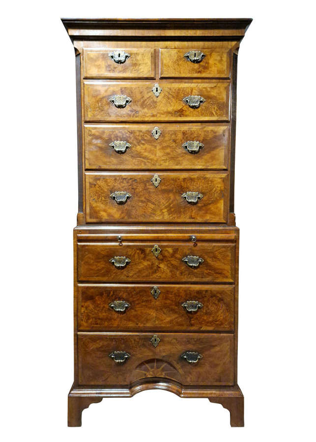 George I Style Walnut Cross-Banded Chest on Chest