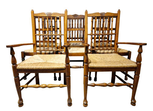 Set of 8 Spindle Back Oak Dining Chairs