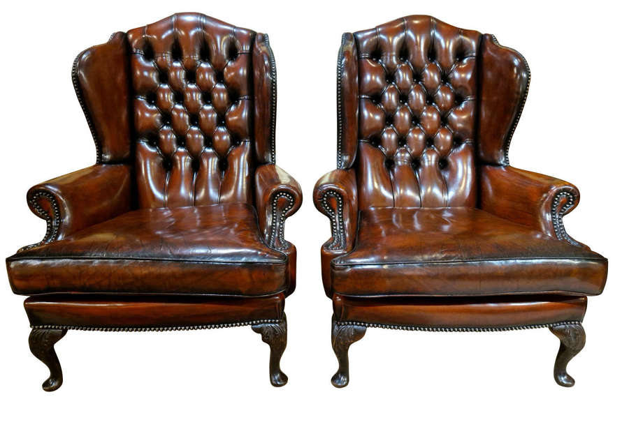 Pair of Vintage Leather Wing Chairs