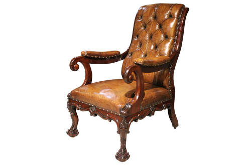 Mahogany Framed Leather Open Armchair
