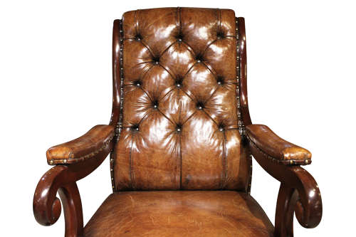 Mahogany Framed Leather Open Armchair