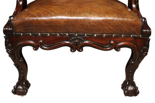 Mahogany Framed Leather Open Armchair