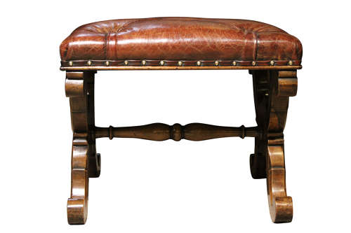 19thc Walnut X Frame Stool