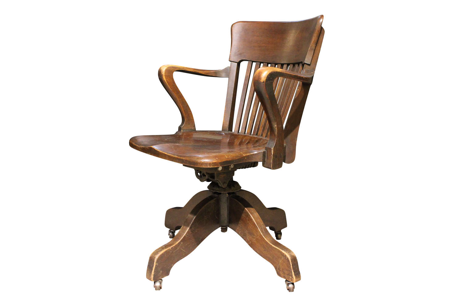 Edwardian beech and mahogany swivel chair
