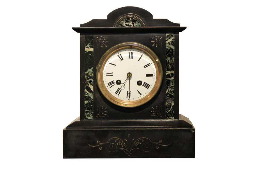 A Small Slate & Marble Mantel Clock