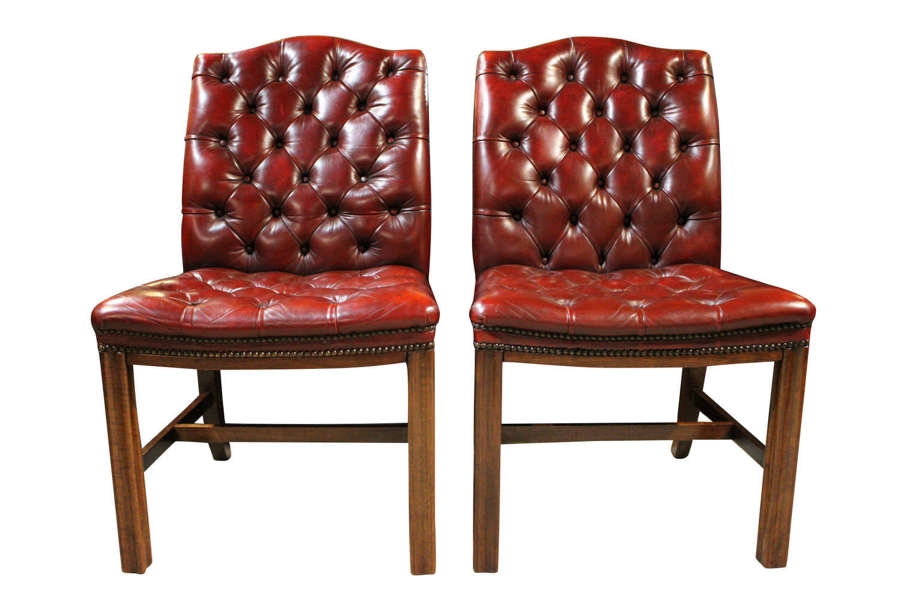 Pair of Burgundy Leather Gainsborough Style Chairs