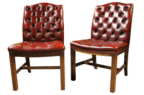 Pair of Burgundy Leather Gainsborough Style Chairs