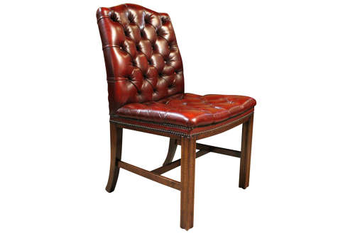 Pair of Burgundy Leather Gainsborough Style Chairs