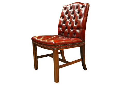 Pair of Burgundy Leather Gainsborough Style Chairs