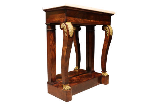 19th Century French Console Table with Carrara Marble Top and Gilded Bronze Mounts