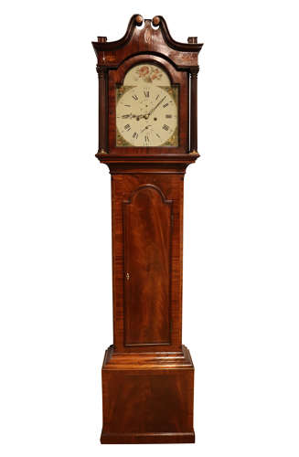 George III Inlaid Mahogany Arch Enamel Dial Longcase Clock