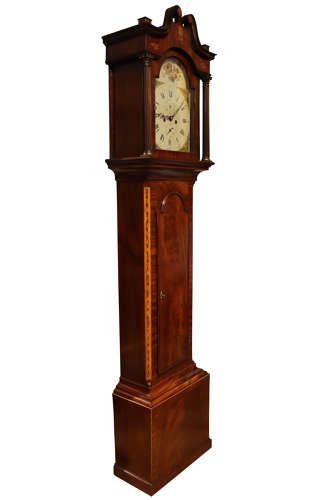 George III Inlaid Mahogany Arch Enamel Dial Longcase Clock