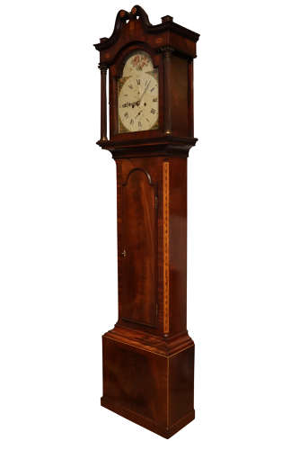 George III Inlaid Mahogany Arch Enamel Dial Longcase Clock