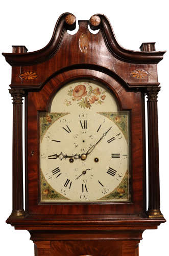 George III Inlaid Mahogany Arch Enamel Dial Longcase Clock