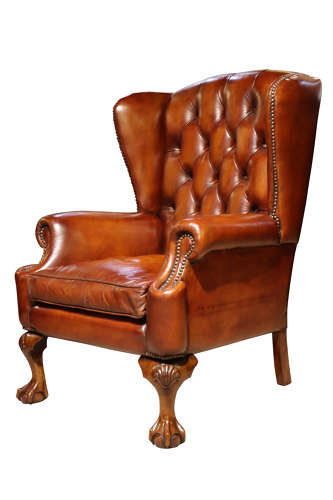 Brown Leather Wing Chair