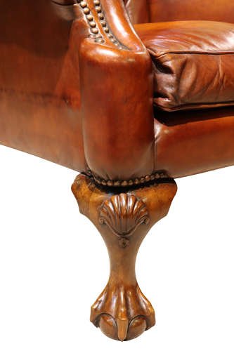 Brown Leather Wing Chair