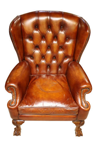 Brown Leather Wing Chair