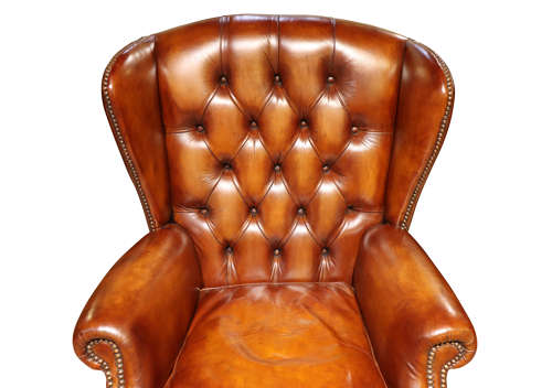 Brown Leather Wing Chair