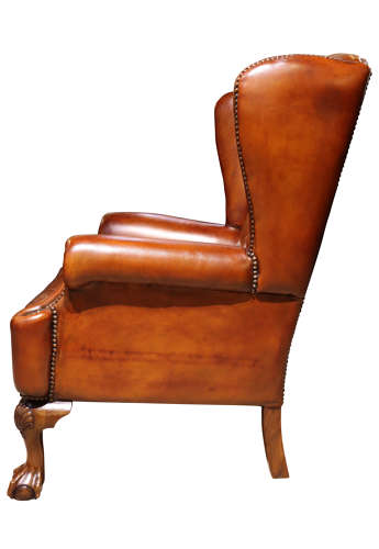 Brown Leather Wing Chair
