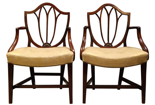 Pair George III Mahogany Open Armchairs