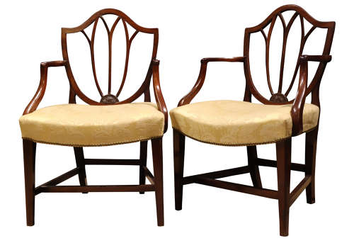 Pair George III Mahogany Open Armchairs