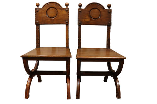 Pair of oak Gothic Revival Hall Chairs