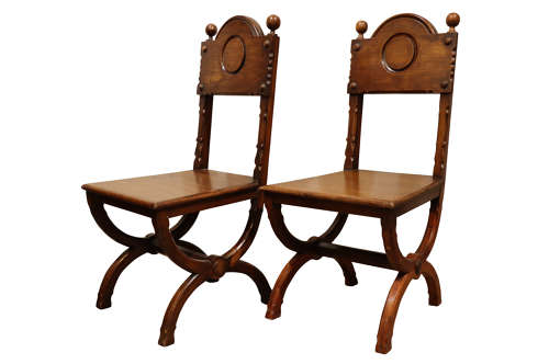 Pair of oak Gothic Revival Hall Chairs