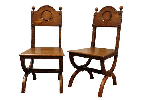 Pair of oak Gothic Revival Hall Chairs