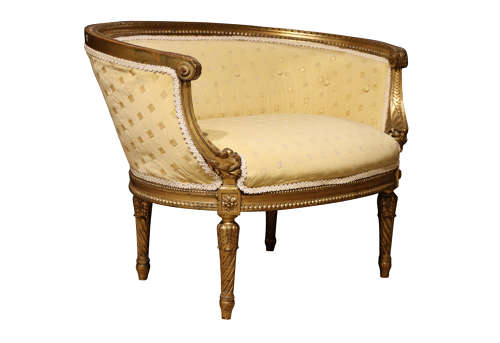 Small Giltwood Boudoir Sofa with Buttoned Curved Back, Circa 1900