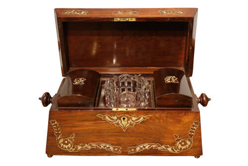 Victorian Rosewood Sarcophagus Shaped Tea Caddy