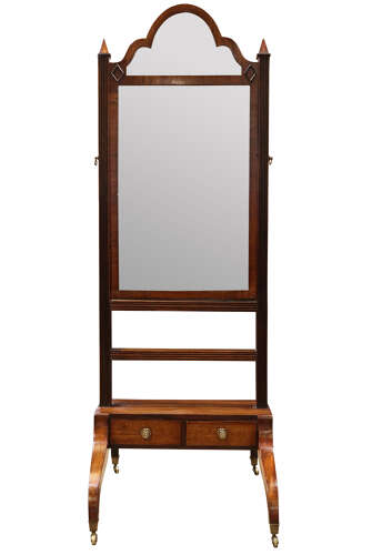 19thc Small Mahogany Cheval Mirror