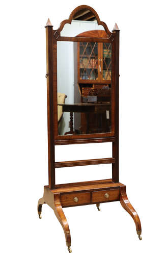 19thc Small Mahogany Cheval Mirror