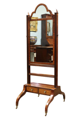 19thc Small Mahogany Cheval Mirror