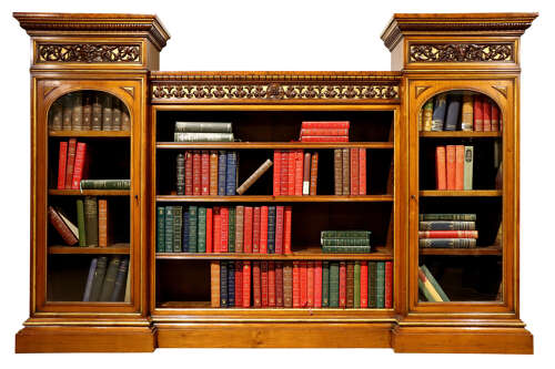 Superb Victorian Walnut Breakfront Bookcase
