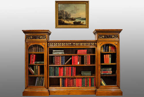 Superb Victorian Walnut Breakfront Bookcase