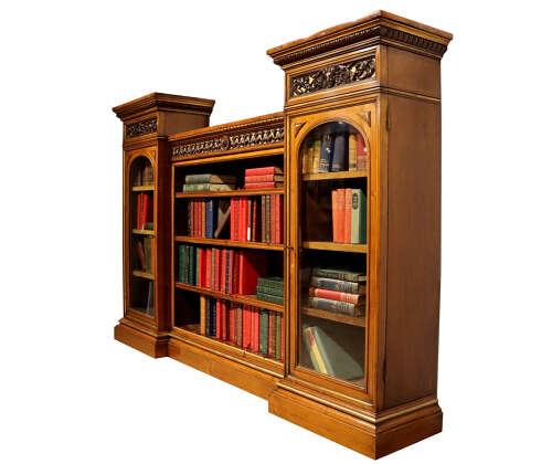 Superb Victorian Walnut Breakfront Bookcase